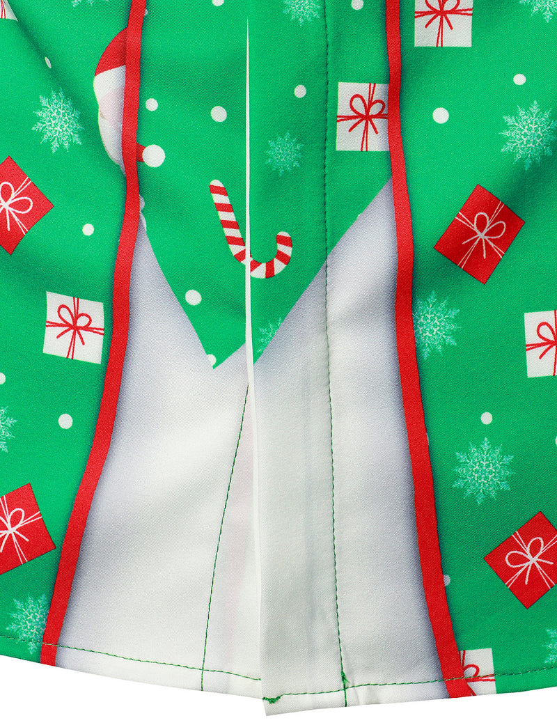 Chemise à manches longues verte de Noël pour homme avec imprimé cadeau Père Noël et bonbons
