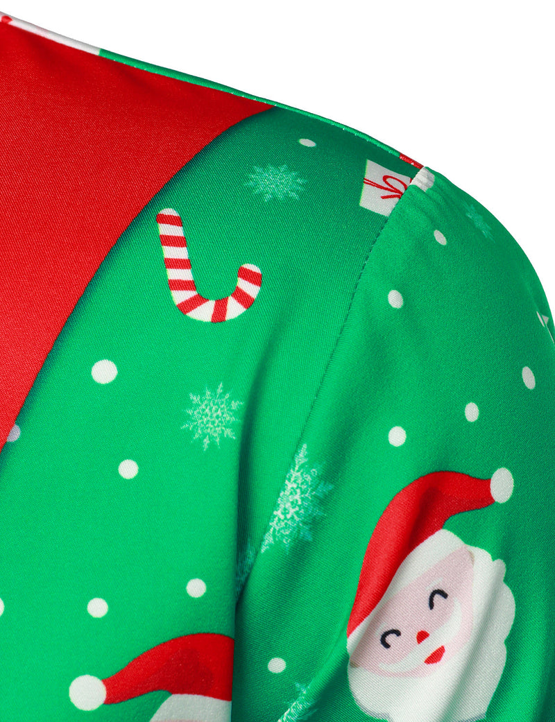 Chemise à manches longues verte de Noël pour homme avec imprimé cadeau Père Noël et bonbons