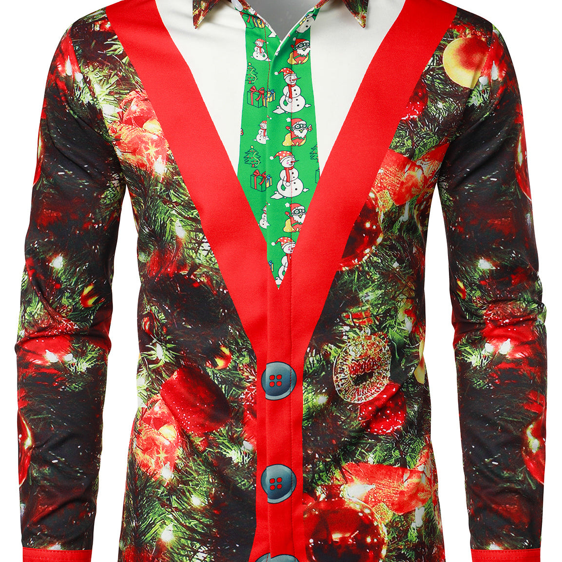 Chemise à manches longues boutonnée avec décoration de Noël pour homme