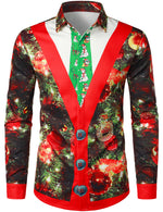 Chemise à manches longues boutonnée avec décoration de Noël pour homme