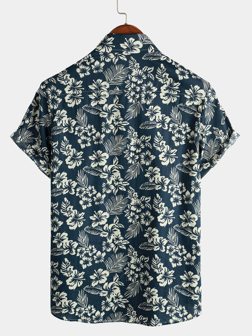Chemise Aloha hawaïenne à manches courtes en coton respirant à imprimé floral pour hommes