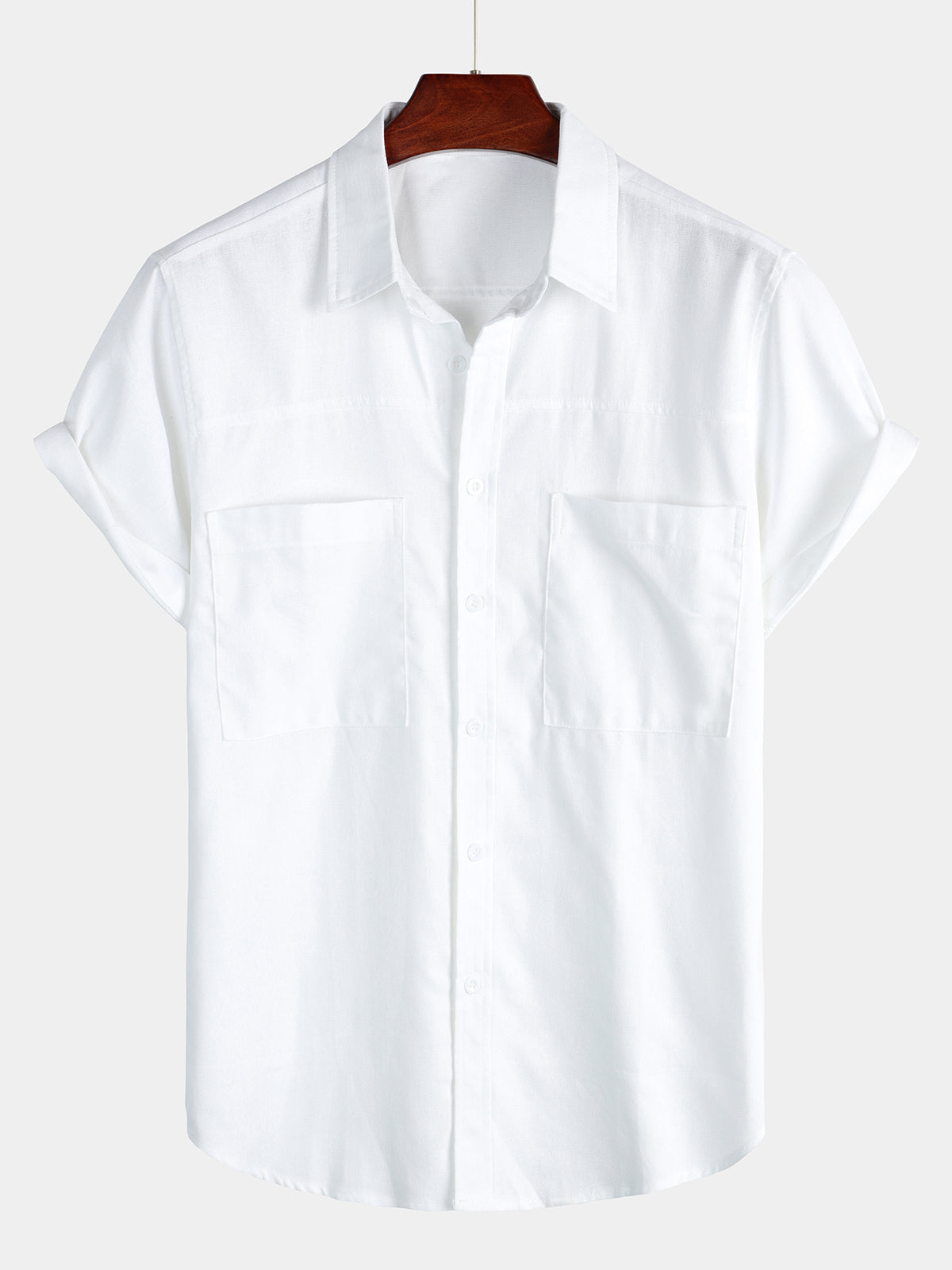 Chemise à manches courtes en coton et lin avec poches poitrine pour hommes