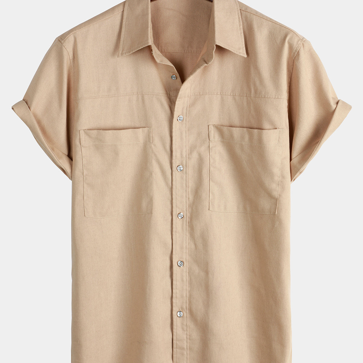 Chemise à manches courtes en coton et lin avec poches poitrine pour hommes