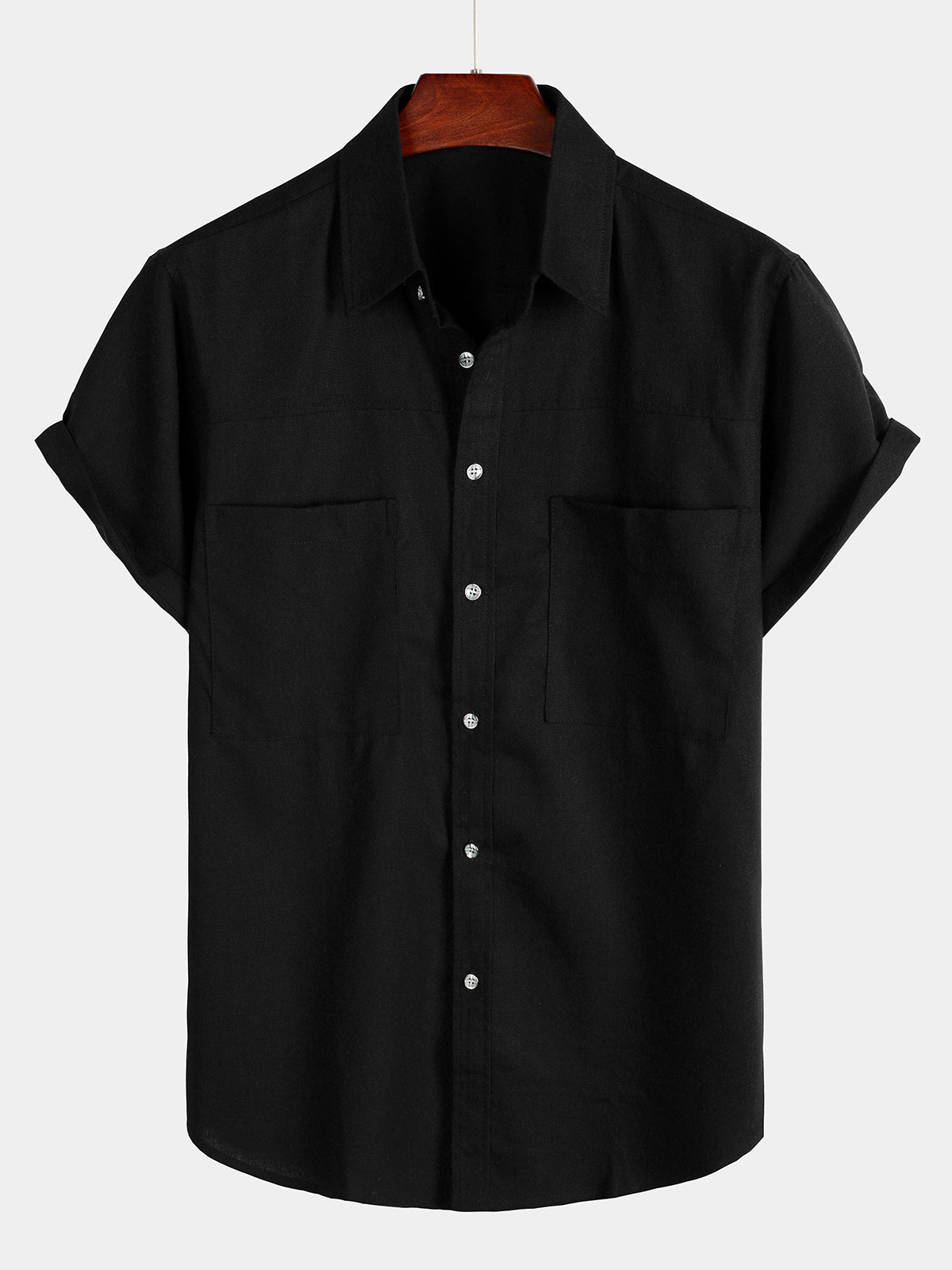 Chemise à manches courtes en coton et lin avec poches poitrine pour hommes