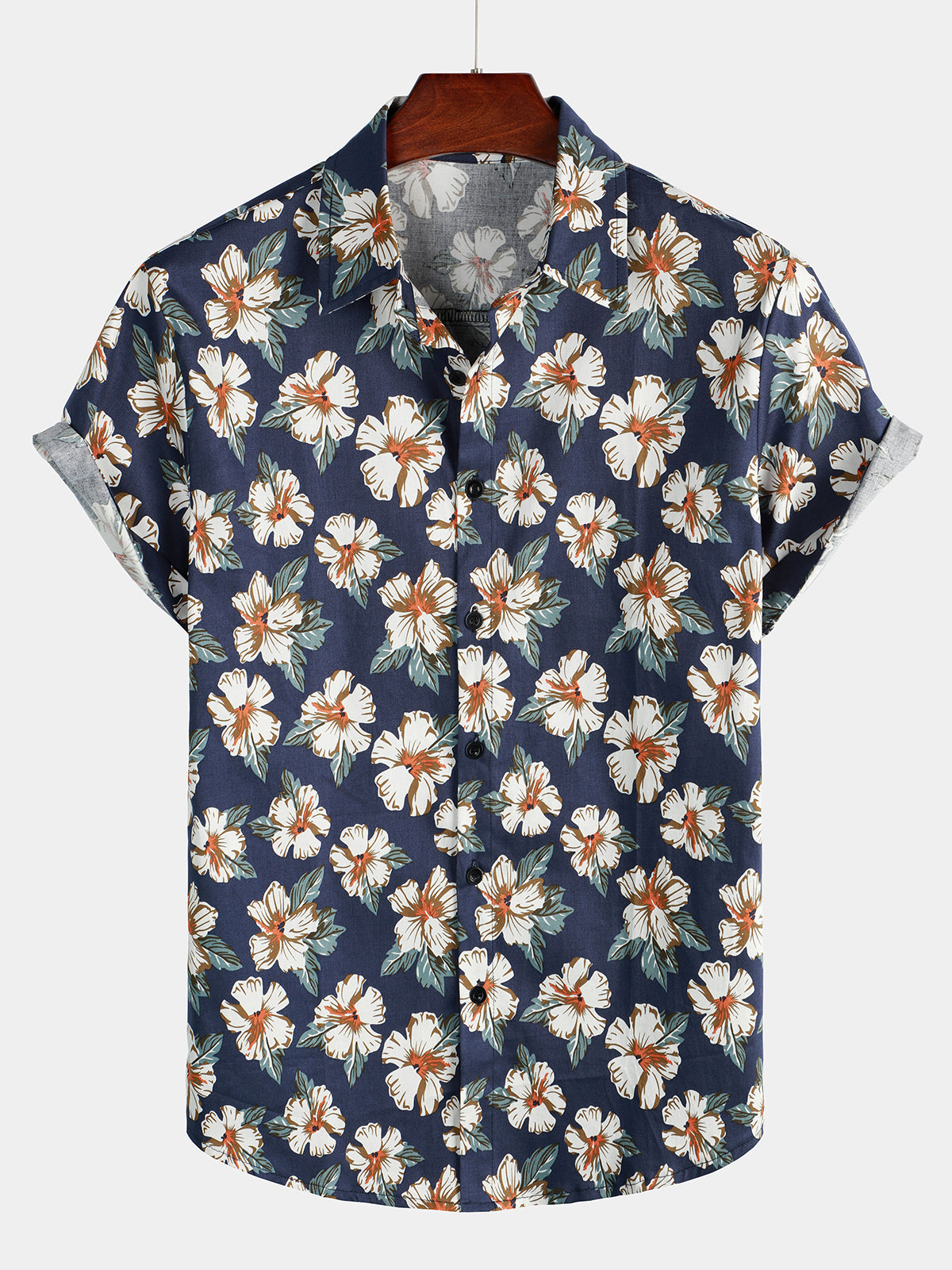 Chemise hawaïenne à manches courtes en coton à imprimé floral pour hommes