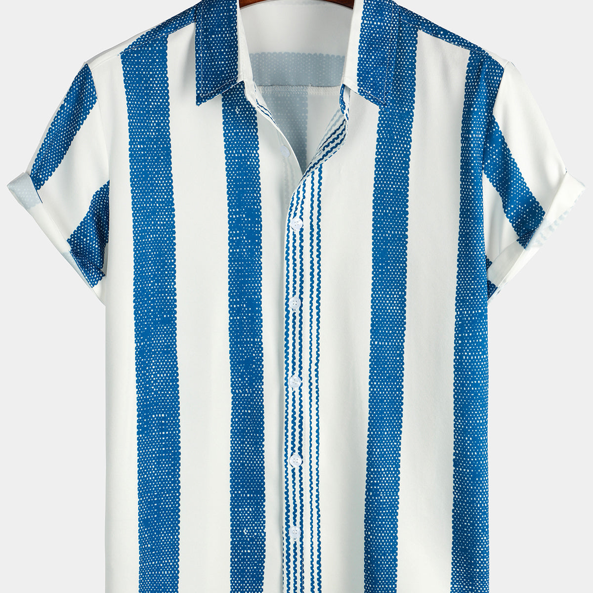 Chemise à manches courtes décontractée à rayures verticales bleu vintage pour hommes