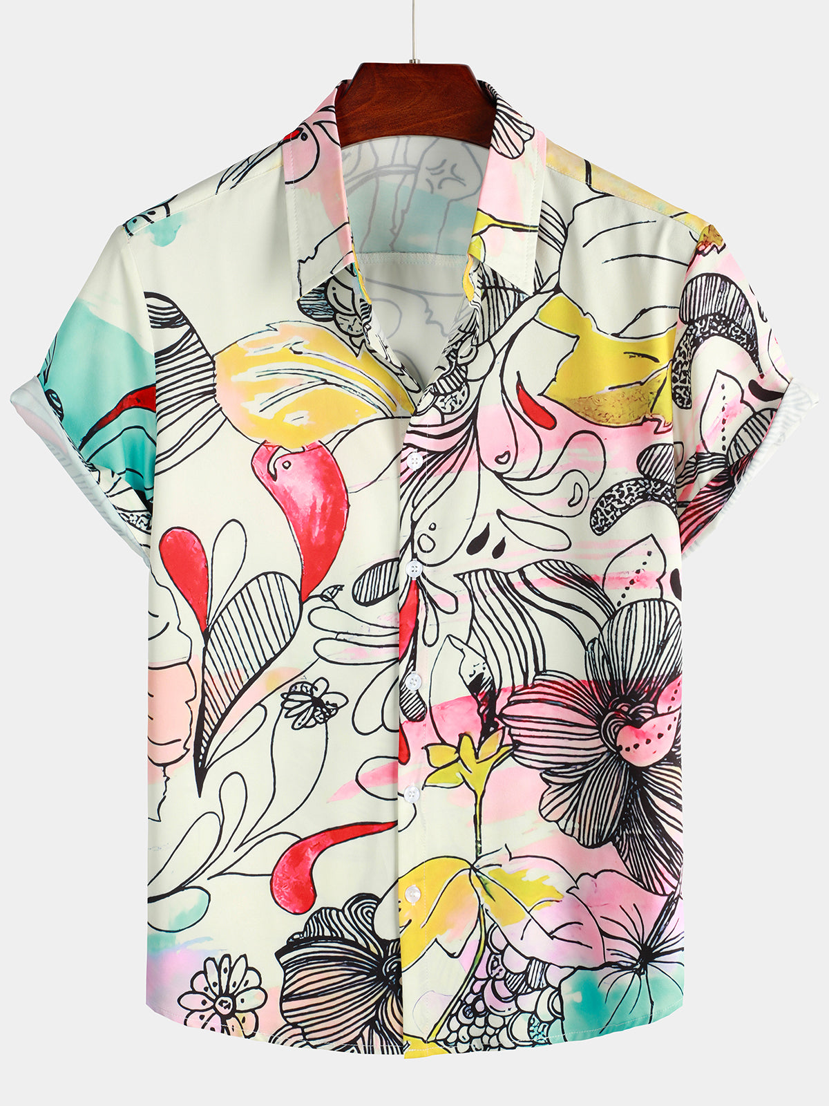 Chemise à manches courtes boutonnée décontractée à fleurs pour hommes