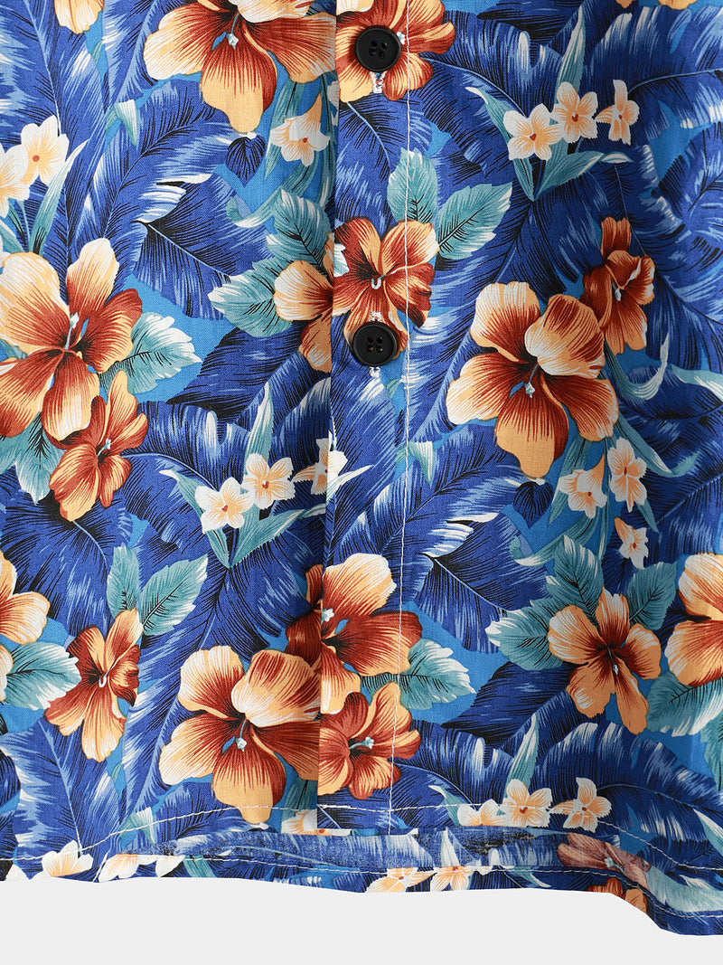 Chemise hawaïenne à manches courtes en coton Aloha à imprimé floral pour hommes