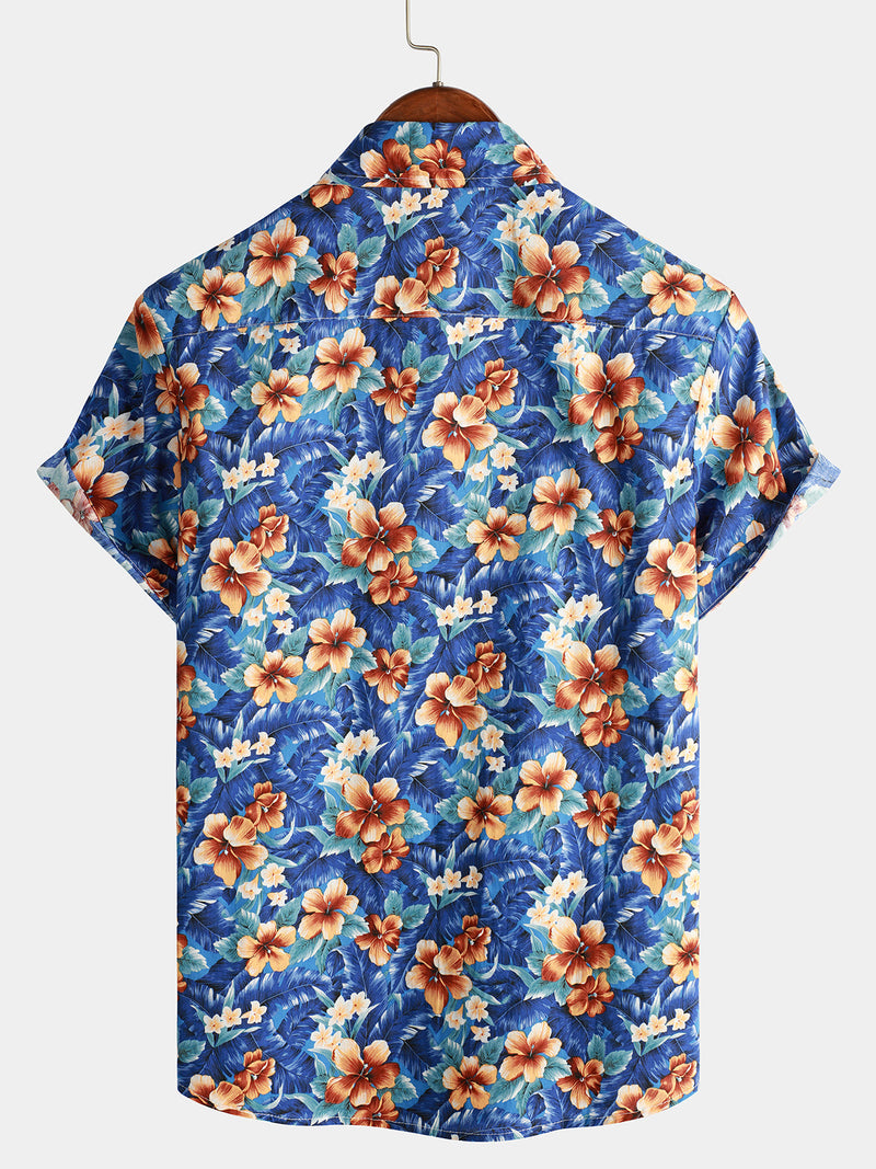 Chemise hawaïenne à manches courtes en coton Aloha à imprimé floral pour hommes