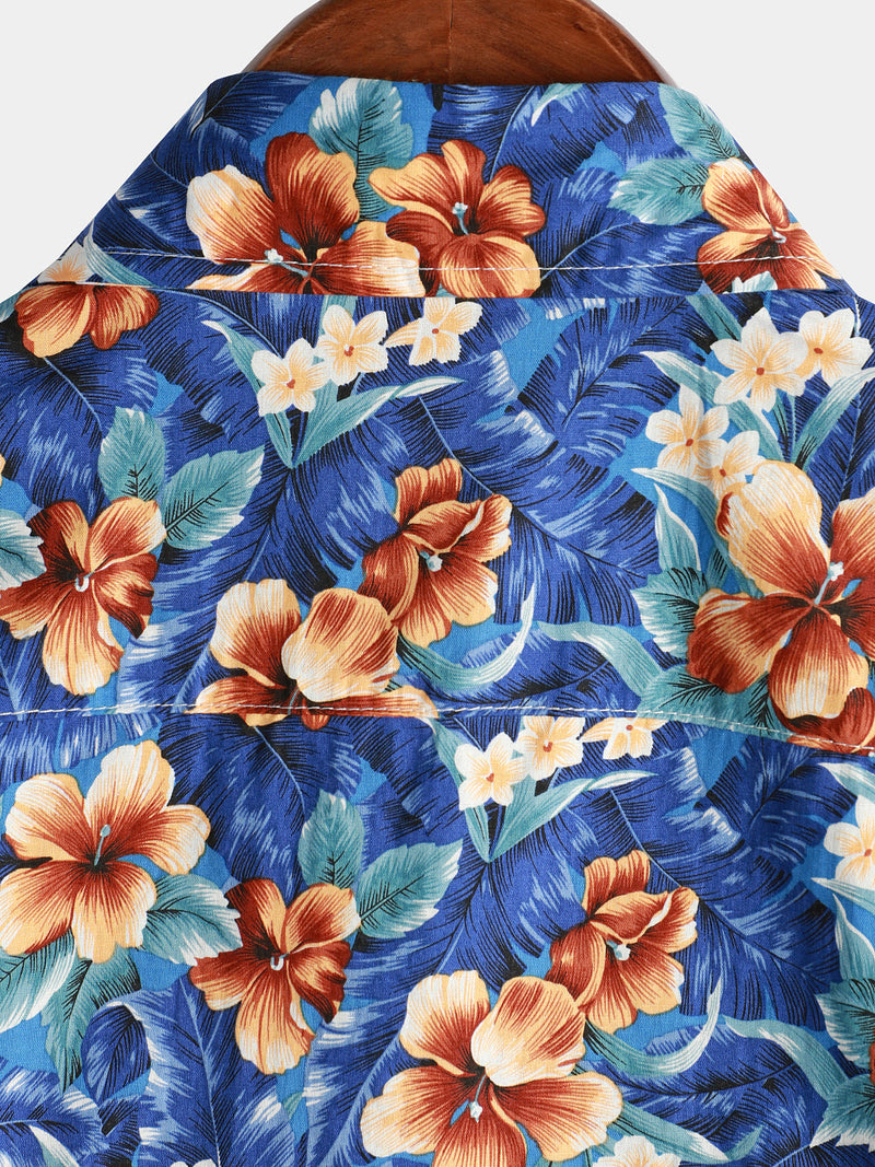 Chemise hawaïenne à manches courtes en coton Aloha à imprimé floral pour hommes