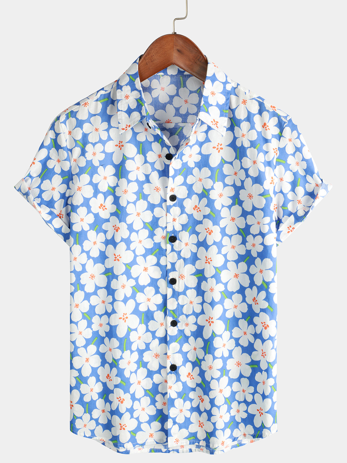 Chemise à manches courtes bleu clair à imprimé floral pour hommes
