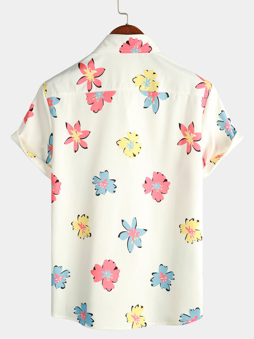 Chemise d'été à imprimé floral blanc pour hommes