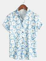 Chemise à manches courtes bleu clair à imprimé floral pour hommes
