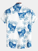 Homme Skull Rock and Roll Cool Tropical Vacation Short Sleeve Beach Crazy White Hawaiian Shirt