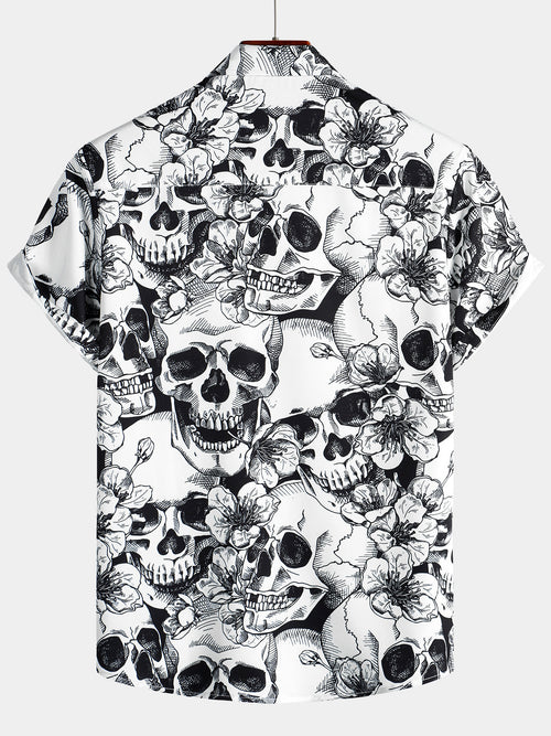 Chemise hawaïenne à manches courtes style Rockabilly Skull Punk Rocker Cool Rock pour homme