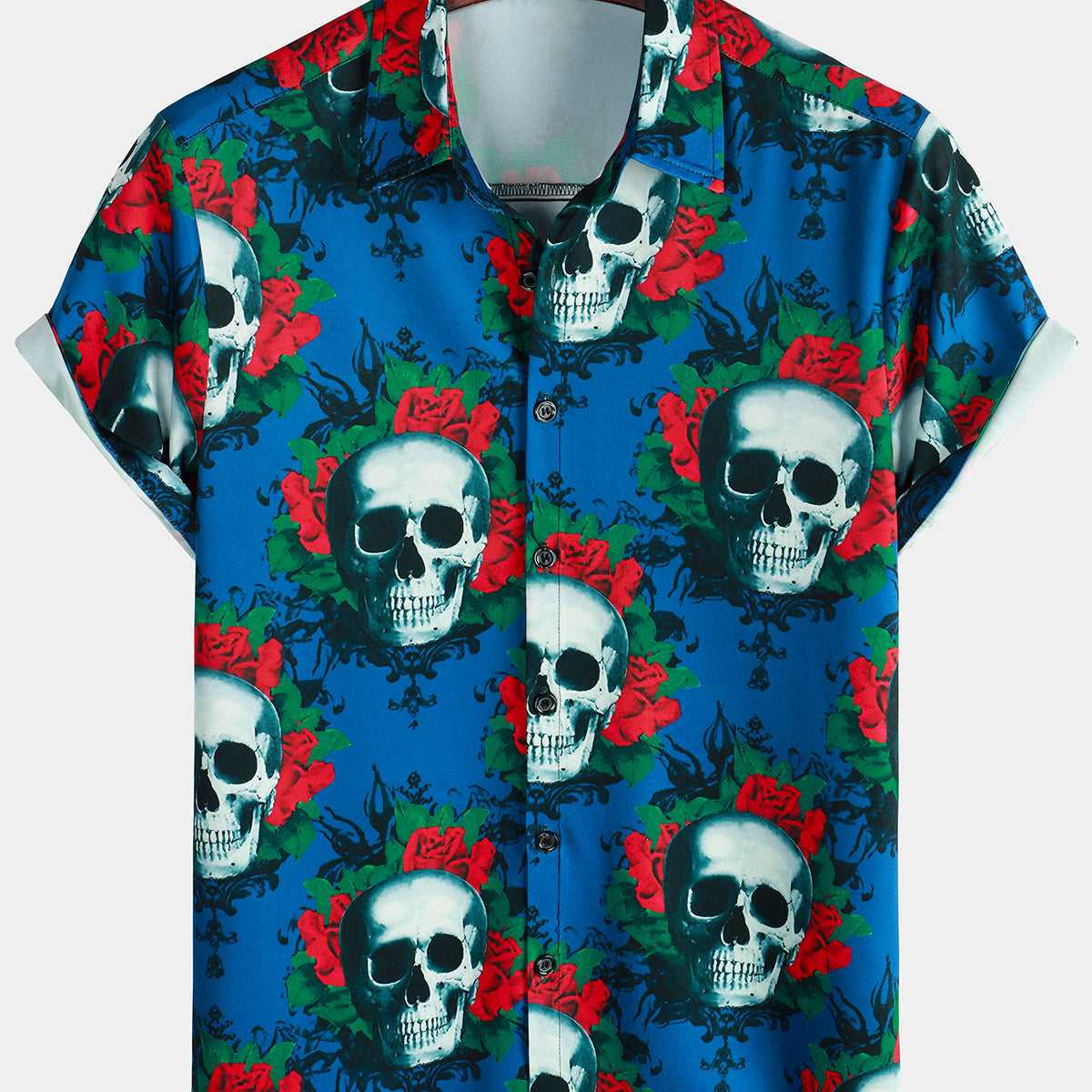 Chemise à manches courtes à manches courtes pour homme Skull Rose Casual Button Up Hawaiian Party