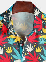 Chemise à manches courtes à manches courtes pour hommes Skull Maple Leafs Button Up Funny Hawaiian Party Rockabilly Summer Holiday