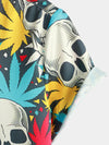 Chemise à manches courtes à manches courtes pour hommes Skull Maple Leafs Button Up Funny Hawaiian Party Rockabilly Summer Holiday