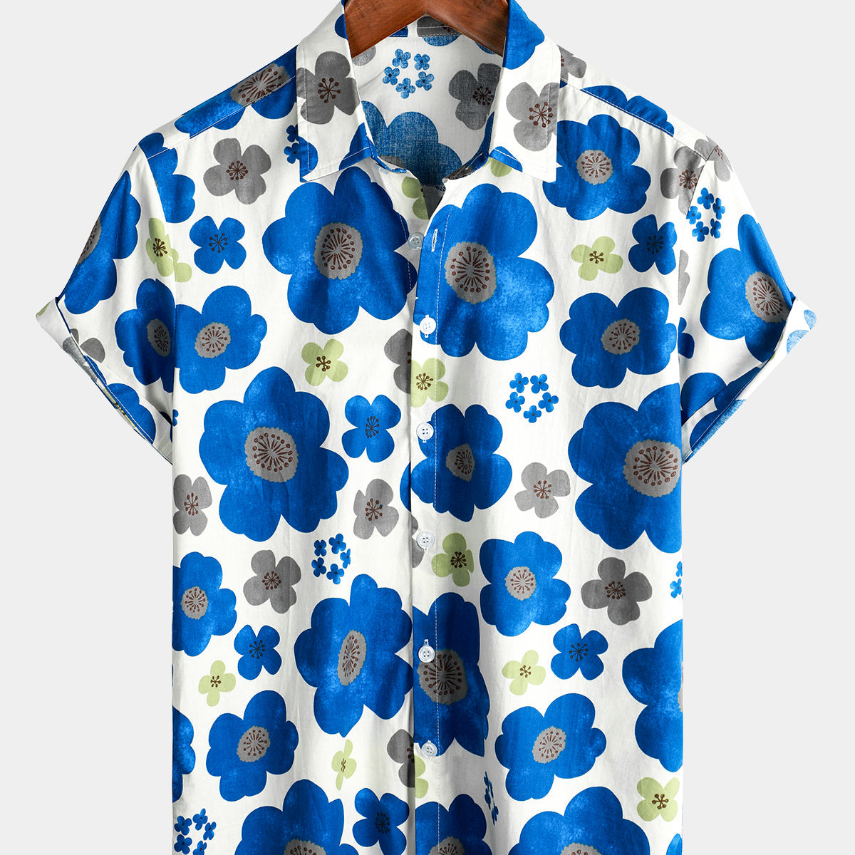 Chemise hawaïenne d'été à manches courtes en coton boutonné pour hommes