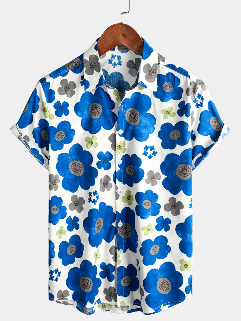 Chemise hawaïenne d'été à manches courtes en coton boutonné pour hommes