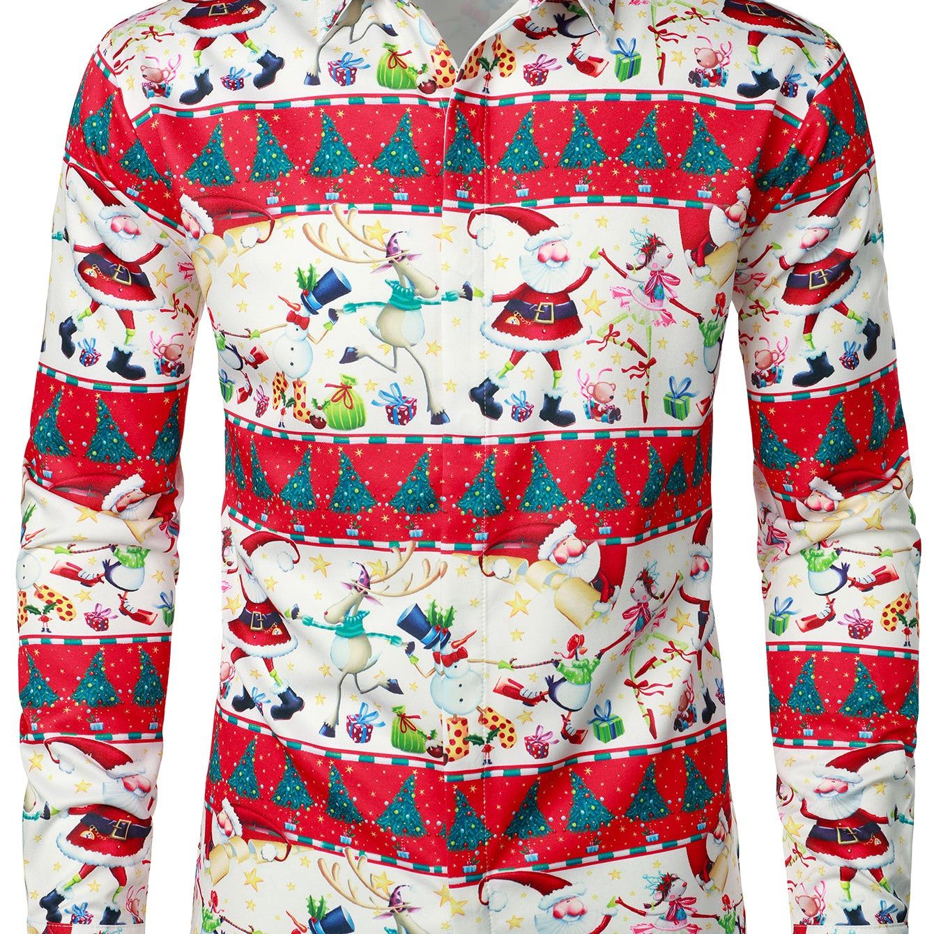 Chemise à manches longues à imprimé Père Noël et rennes pour homme