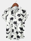 Chemise décontractée boutonnée à fleurs pour hommes, noire et blanche, à manches courtes
