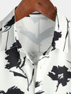 Chemise décontractée boutonnée à fleurs pour hommes, noire et blanche, à manches courtes