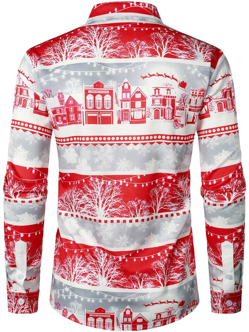 Chemise de Noël boutonnée à manches longues avec imprimé flocon de neige pour hommes
