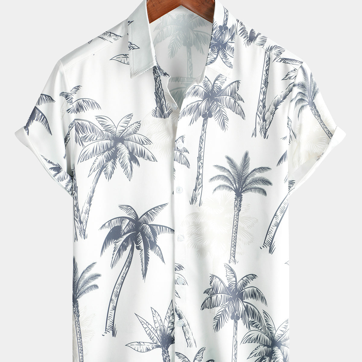 Chemise hawaïenne blanche à manches courtes pour homme en imprimé tropical respirant Aloha Vacation Beach cocotier