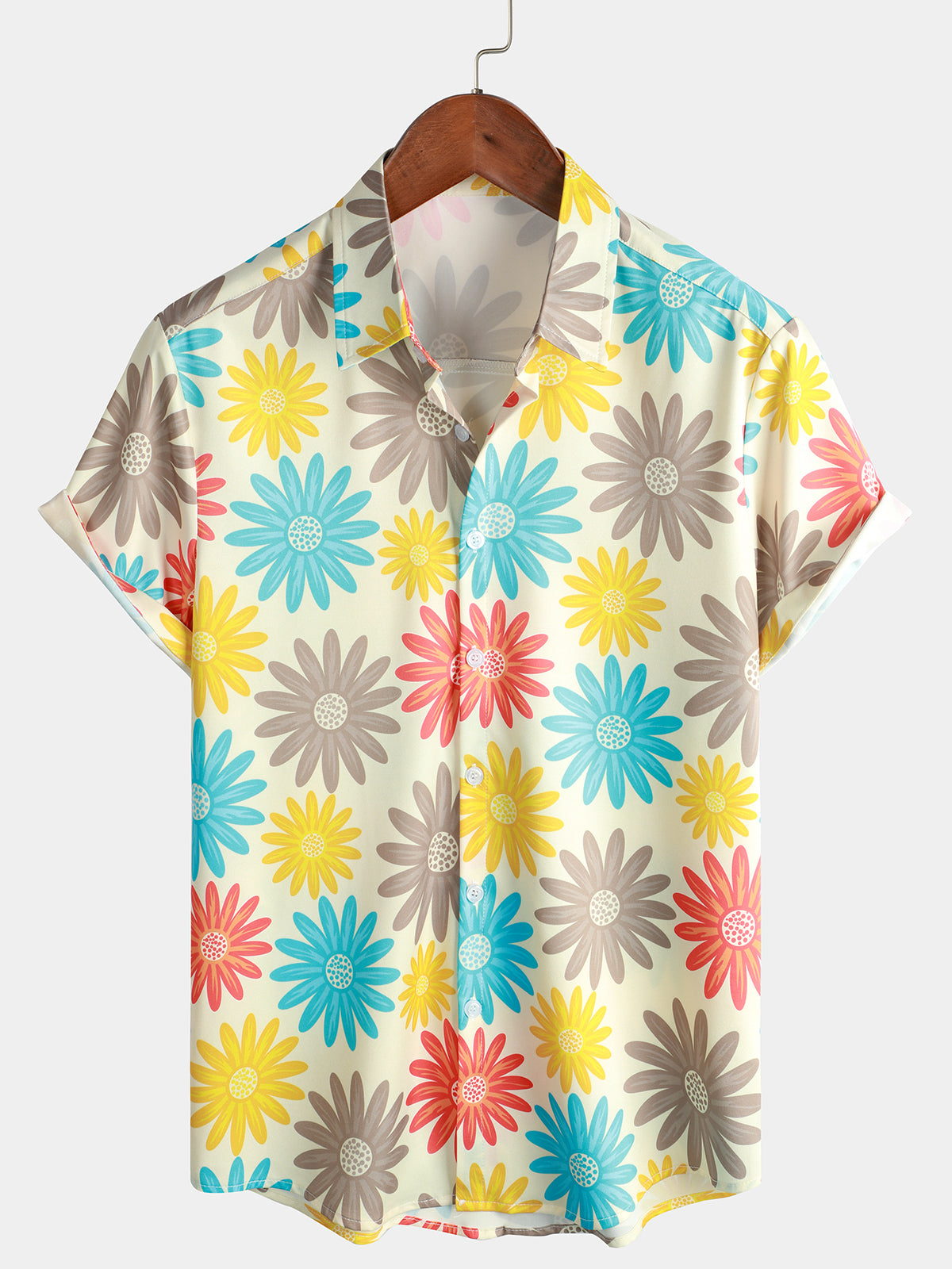 Chemise à manches courtes de plage d'été décontractée boutonnée à fleurs pour hommes