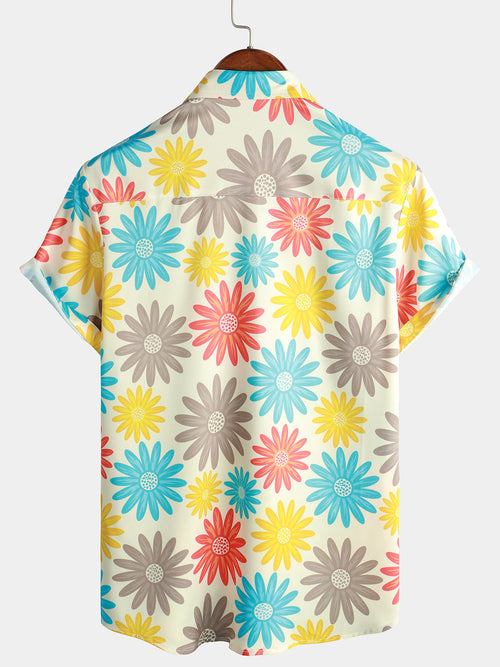 Chemise à manches courtes de plage d'été décontractée boutonnée à fleurs pour hommes