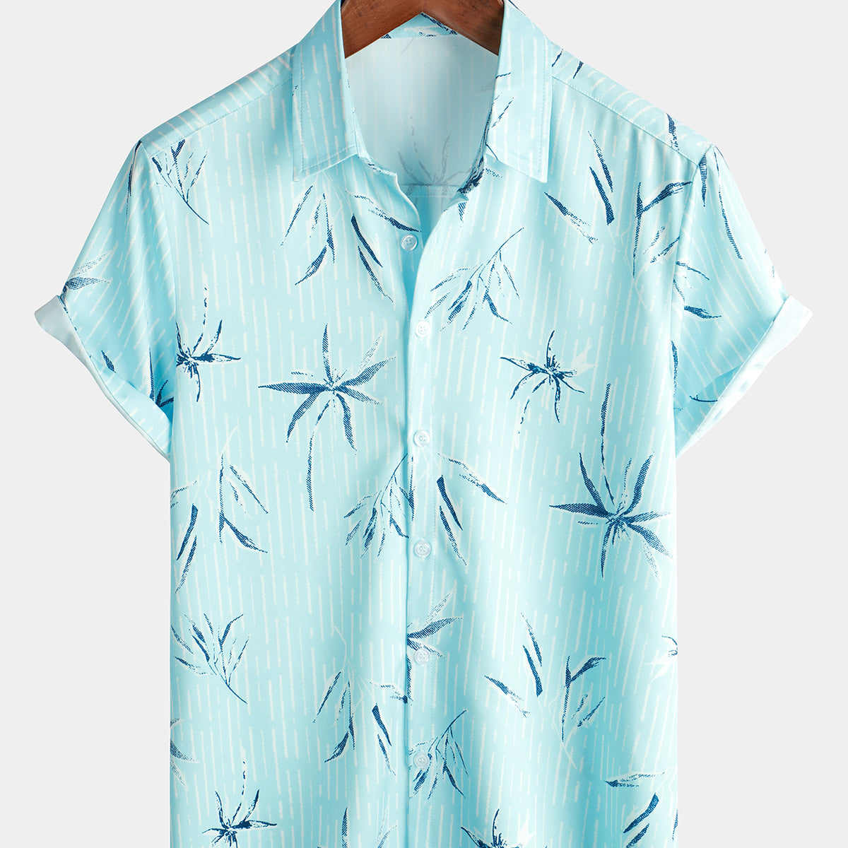 Chemise hawaïenne bleue à manches courtes pour hommes, imprimé rayé en bambou, Aloha Vacation Beach Cool, boutonnée