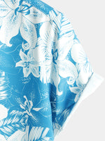 Chemise hawaïenne d'été à manches courtes à imprimé floral tropical bleu pour homme Aloha Vacation Beach