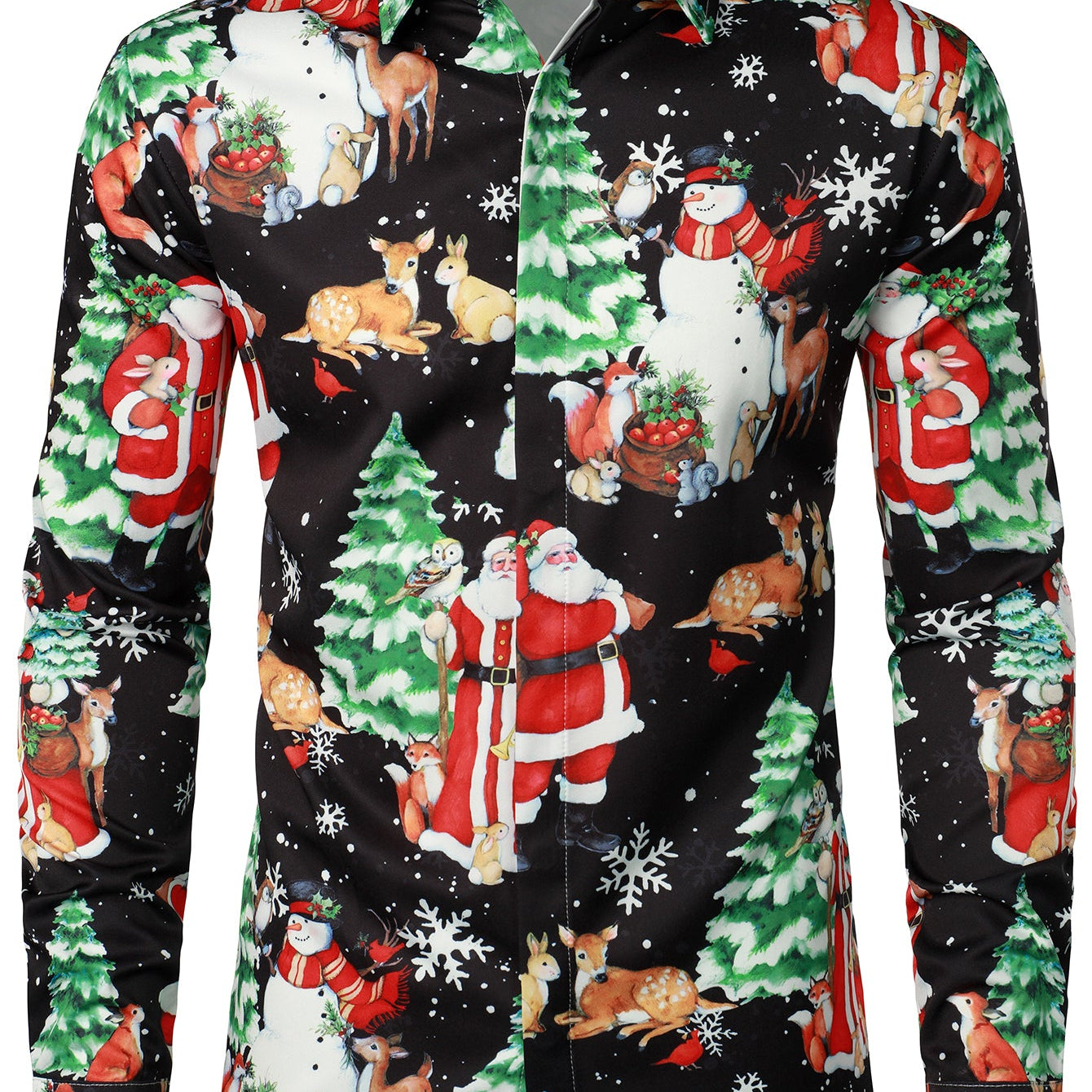 Chemise à manches longues vintage Père Noël bonhomme de neige pour homme