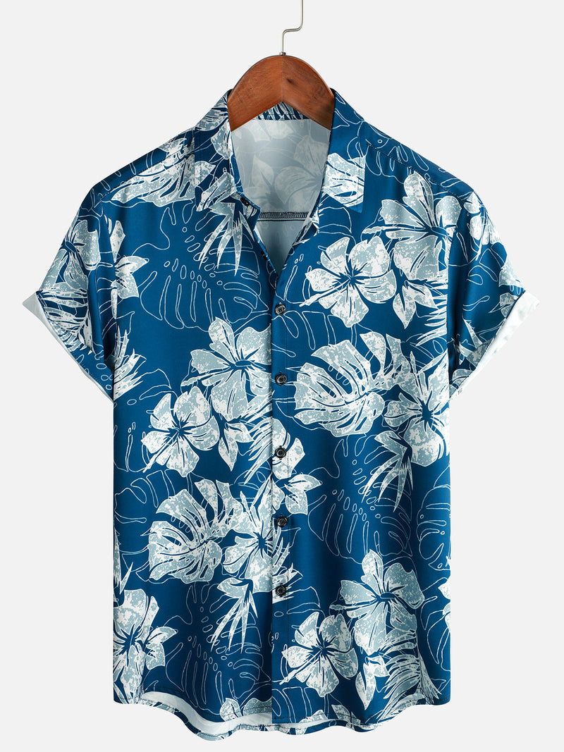 Chemise hawaïenne de vacances à manches courtes Aloha Vacation Beach bleue pour homme