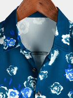 Chemise à manches courtes bleu marine boutonnée à fleurs décontractée pour hommes