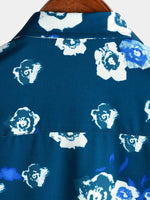 Chemise à manches courtes bleu marine boutonnée à fleurs décontractée pour hommes
