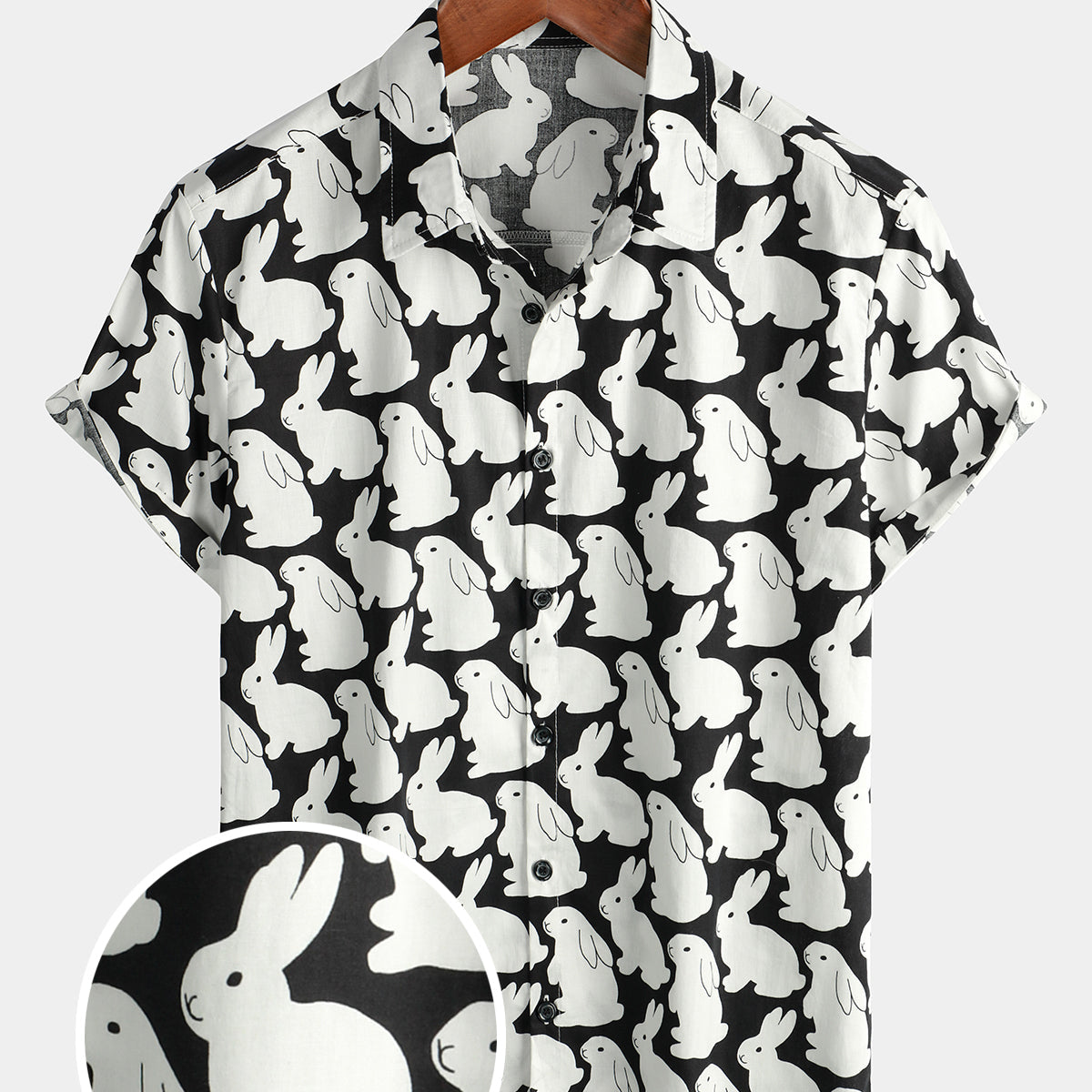 Chemise à manches courtes respirante en coton lapin mignon lapin imprimé animal pour homme