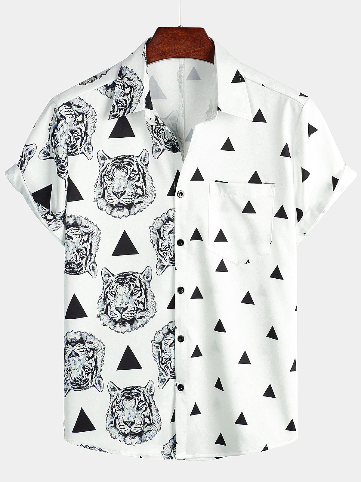 Chemise d'été à manches courtes à imprimé tigre hawaïen pour hommes