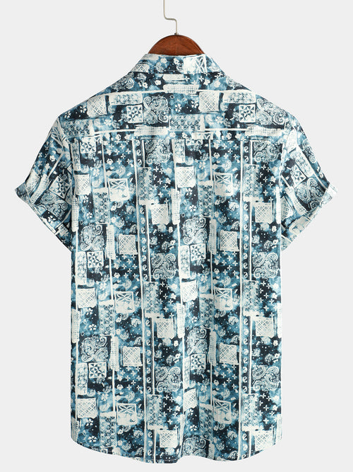 Chemise décontractée à manches courtes respirante en coton à imprimé cachemire pour hommes