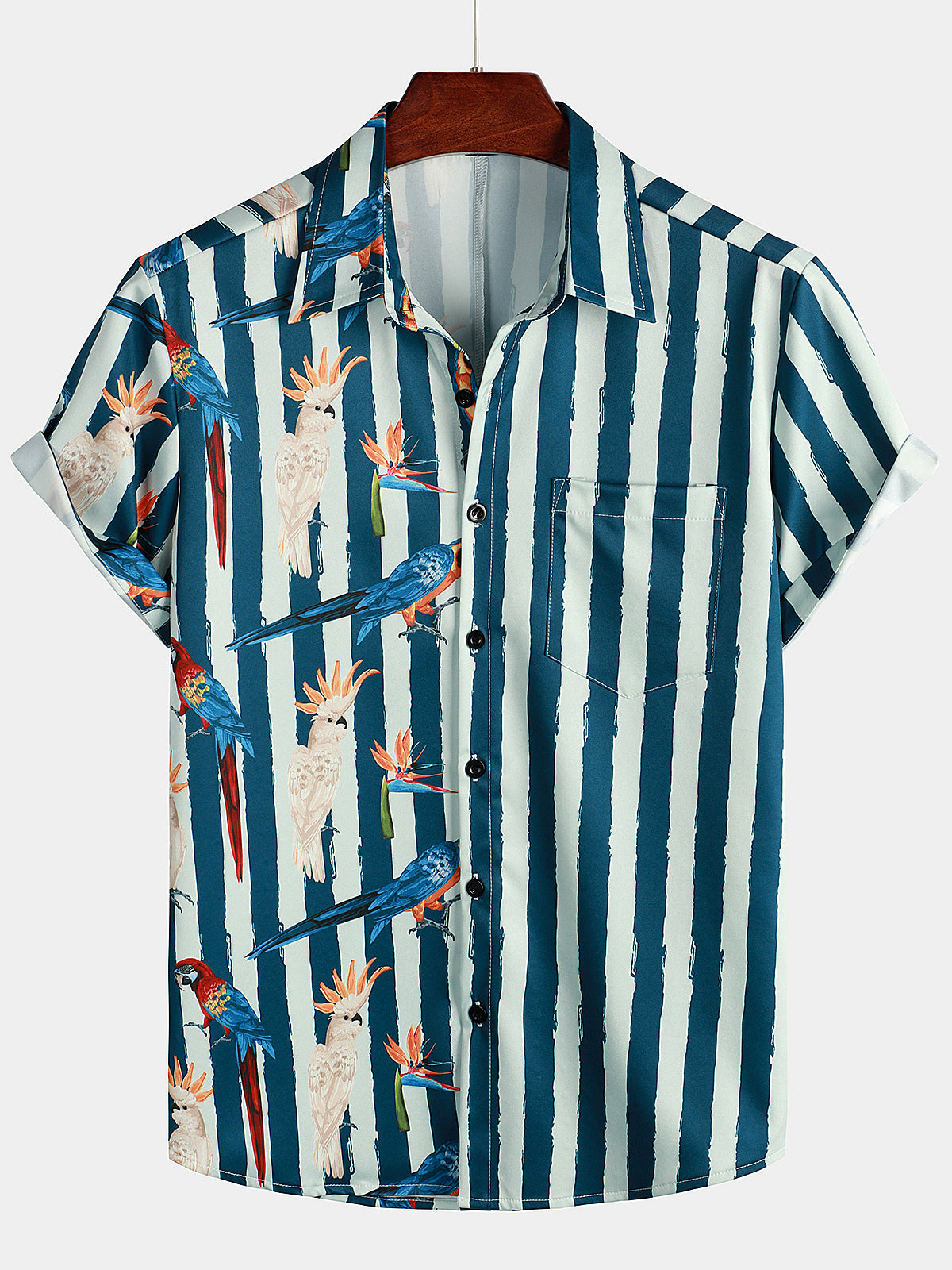 Chemise hawaïenne à manches courtes à imprimé perroquet pour homme
