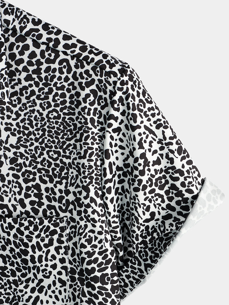 Chemise hawaïenne à manches courtes et imprimé léopard pour hommes