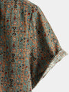 Chemise à manches courtes rétro tribale bohème marron à imprimé cachemire vintage pour homme des années 70
