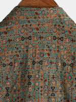 Chemise à manches courtes rétro tribale bohème marron à imprimé cachemire vintage pour homme des années 70