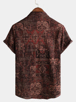 Chemise à manches courtes en coton à imprimé cachemire rétro pour homme