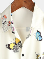 Chemise à manches courtes boutonnée à imprimé papillon pour hommes