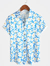 Chemise décontractée de plage de vacances d'été à manches courtes avec boutons floraux bleus pour hommes