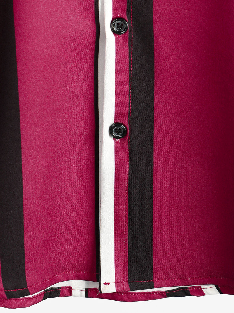 Chemise boutonnée décontractée à manches courtes à rayures verticales larges rouges pour hommes