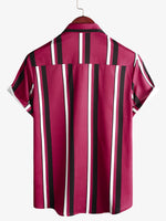 Chemise boutonnée décontractée à manches courtes à rayures verticales larges rouges pour hommes