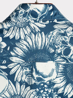 Chemise hawaïenne Rock and Roll bleue à manches courtes pour homme avec tête de mort et tournesol